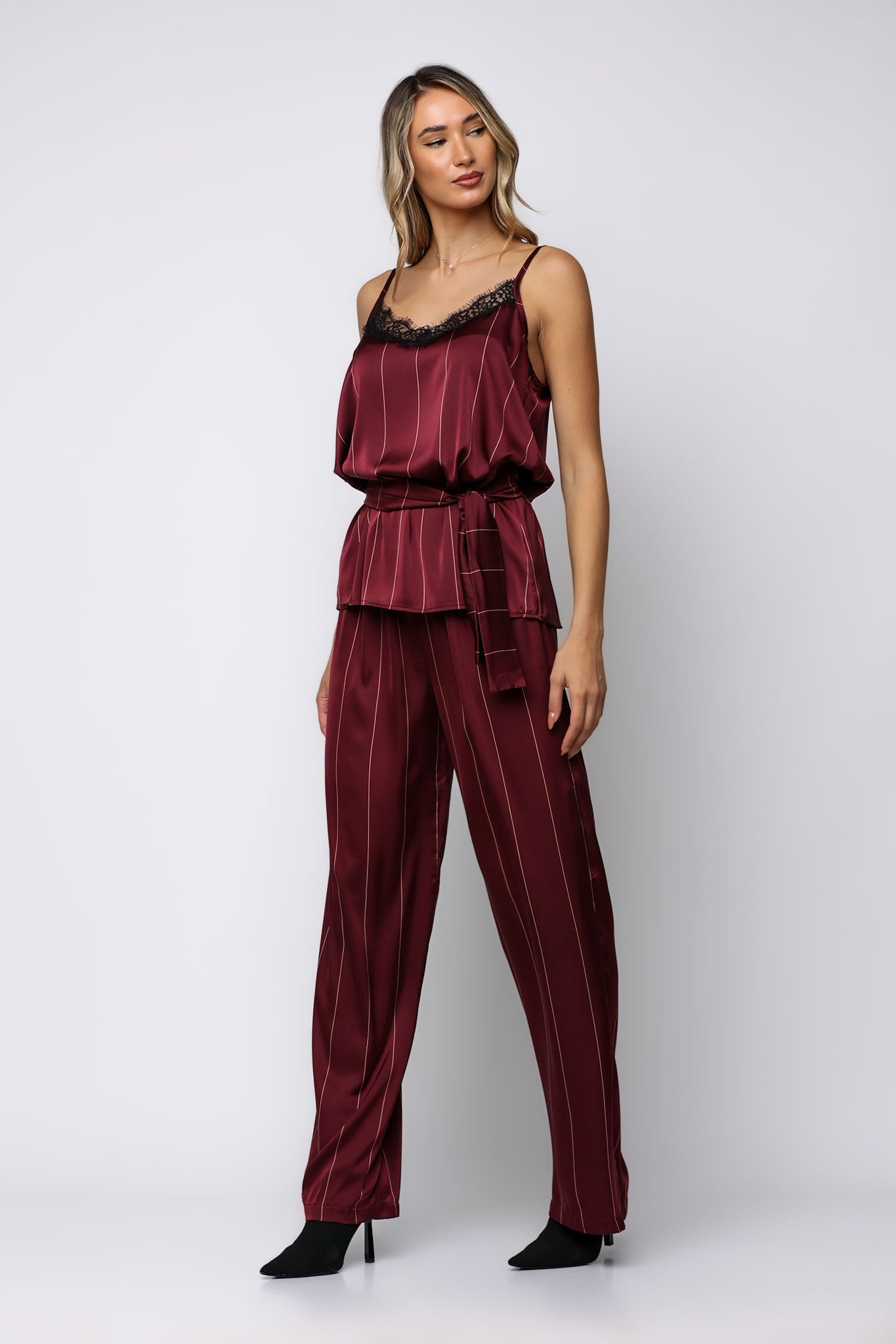 Set satin ριγέ top & παντελόνα