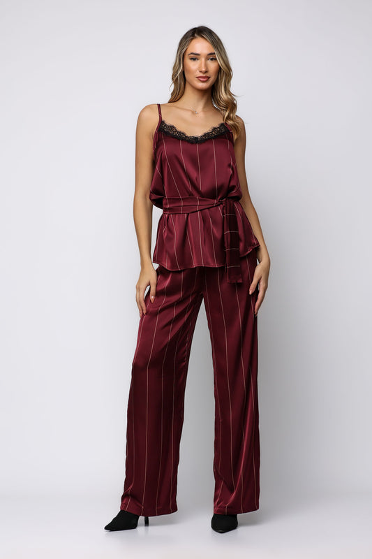 Set satin ριγέ top & παντελόνα