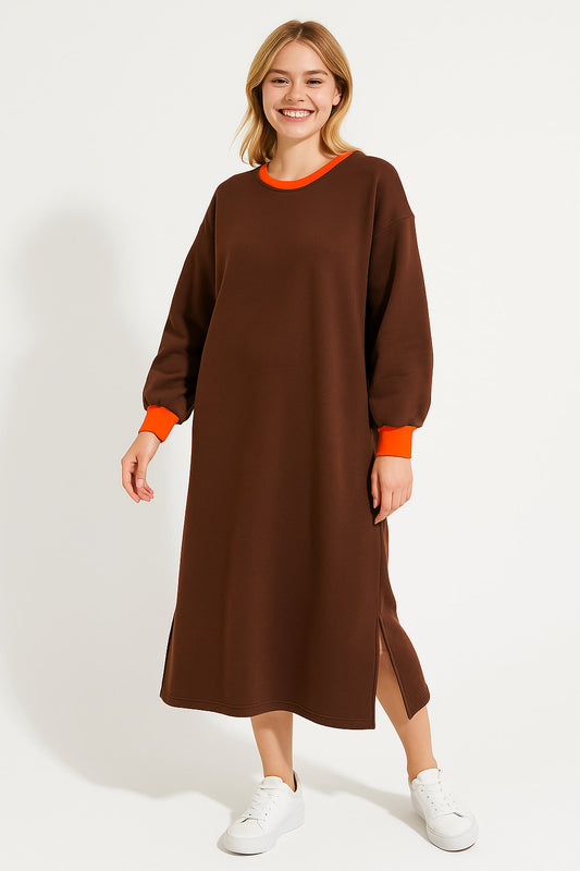 Φόρεμα midi/maxi φούτερ δίχρωμο oversized