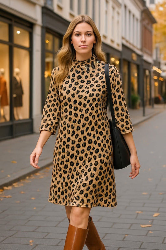 Φόρεμα mini κρουστό πλεκτό animal printed