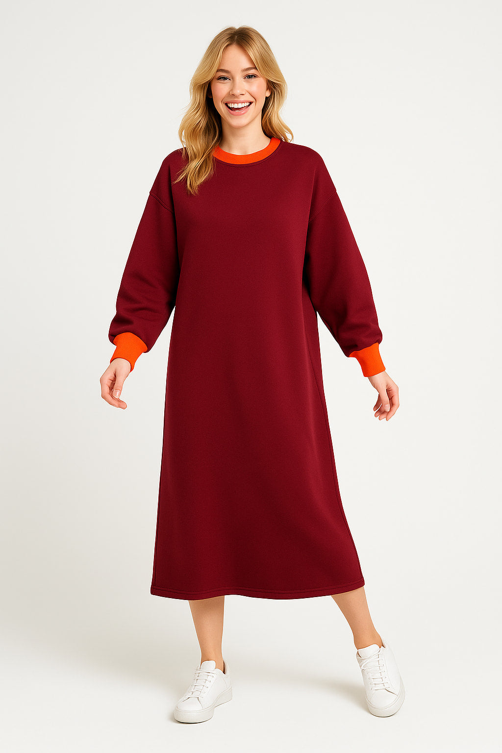 Φόρεμα midi/maxi φούτερ δίχρωμο oversized