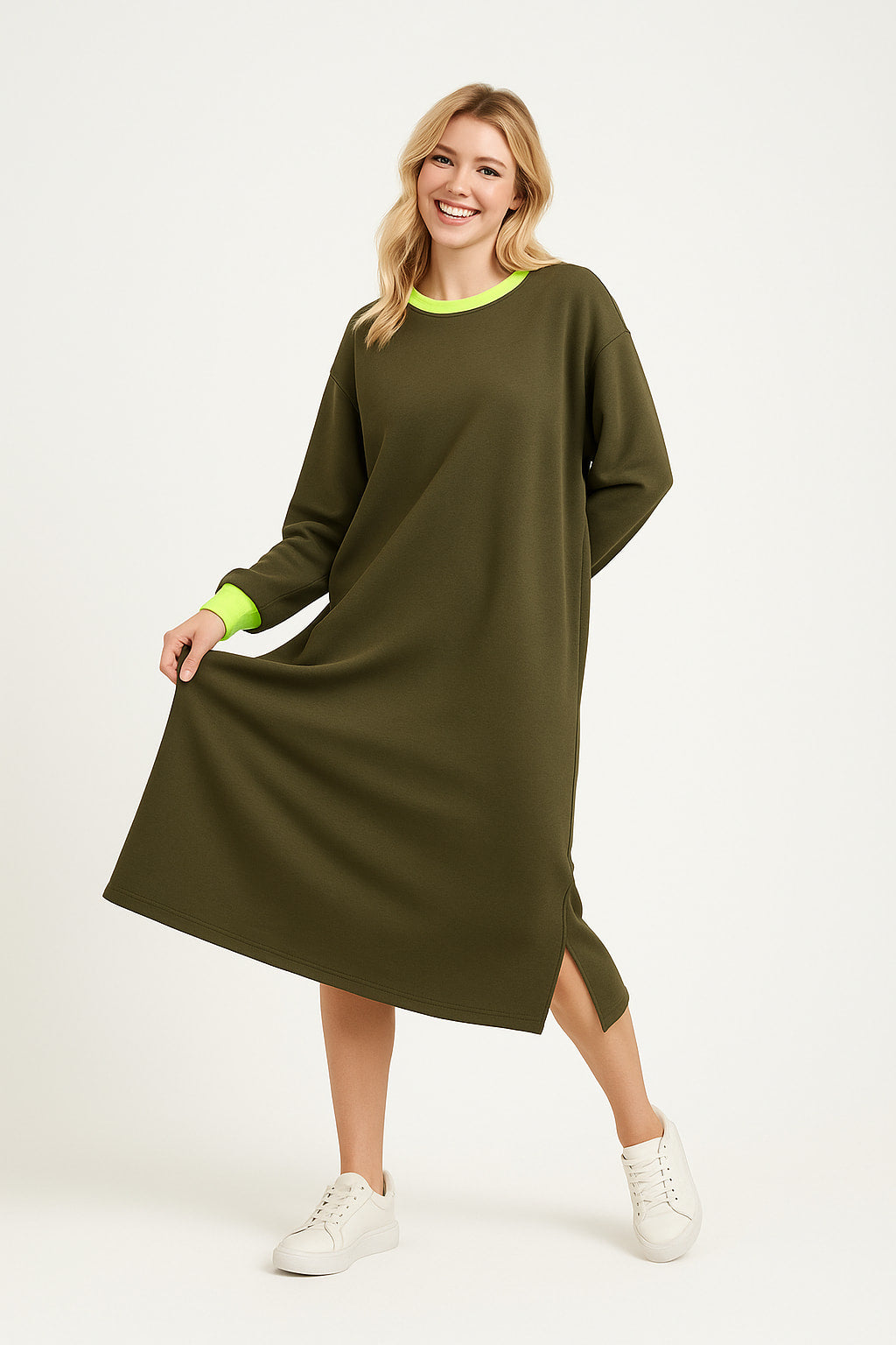 Φόρεμα midi/maxi φούτερ δίχρωμο oversized