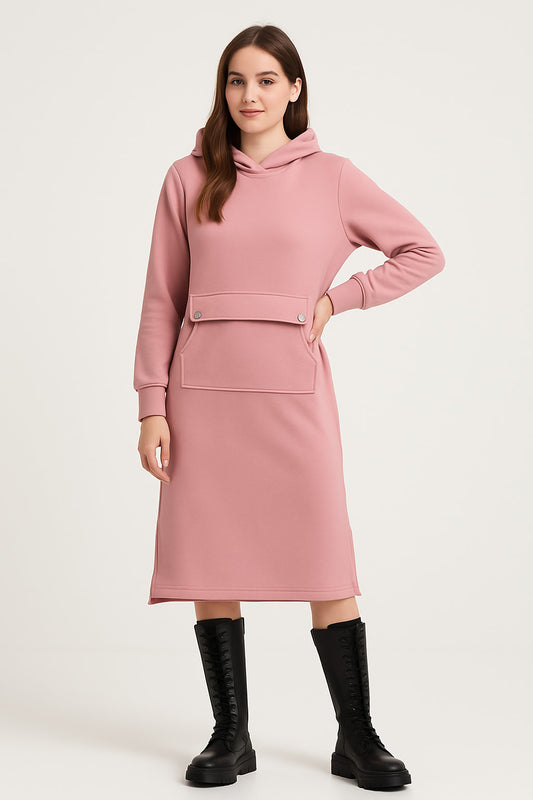 Φόρεμα φούτερ midi με κεντρική τσέπη