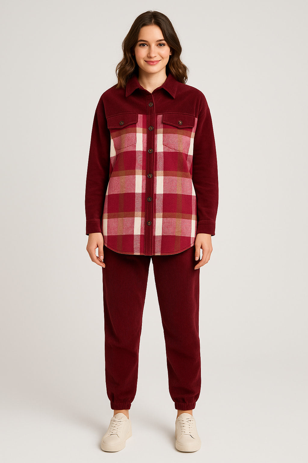 Σετ φόρμας κοτλέ καρό πουκάμισο - παντελόνι