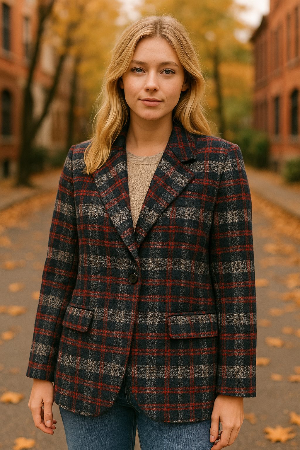 Blazer καρό μάλλινο με στάμπα