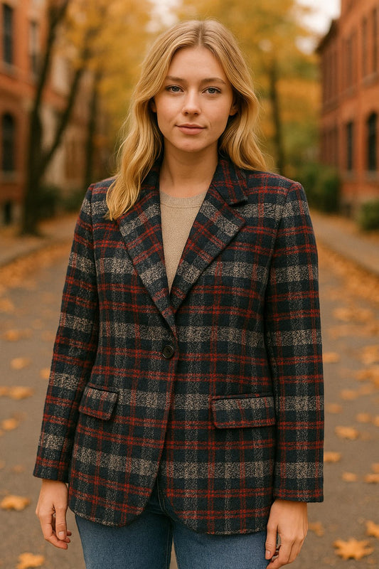 Blazer καρό μάλλινο με στάμπα