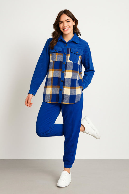 Σετ φόρμας κοτλέ καρό πουκάμισο - παντελόνι