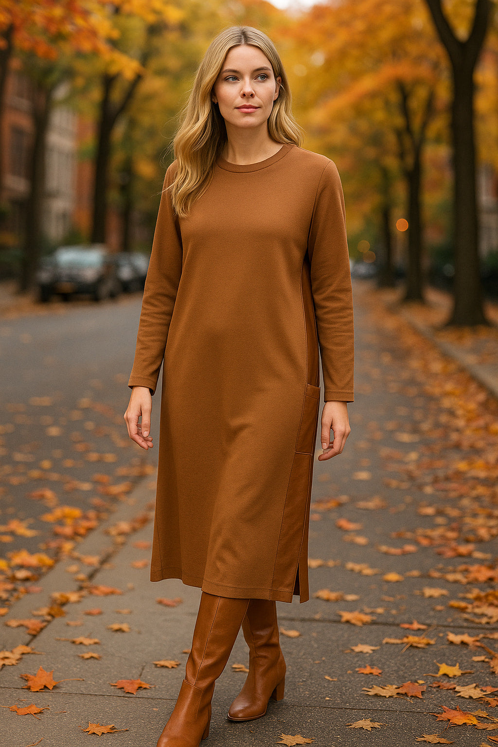 Φόρεμα midi με δερματίνη στα πλαϊνά