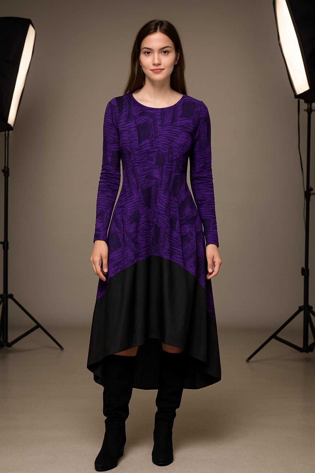 Φόρεμα midi ασύμμετρο με ανάγλυφη υφή