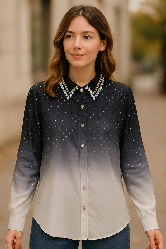 Πουκάμισο elegant με strass ombre satin