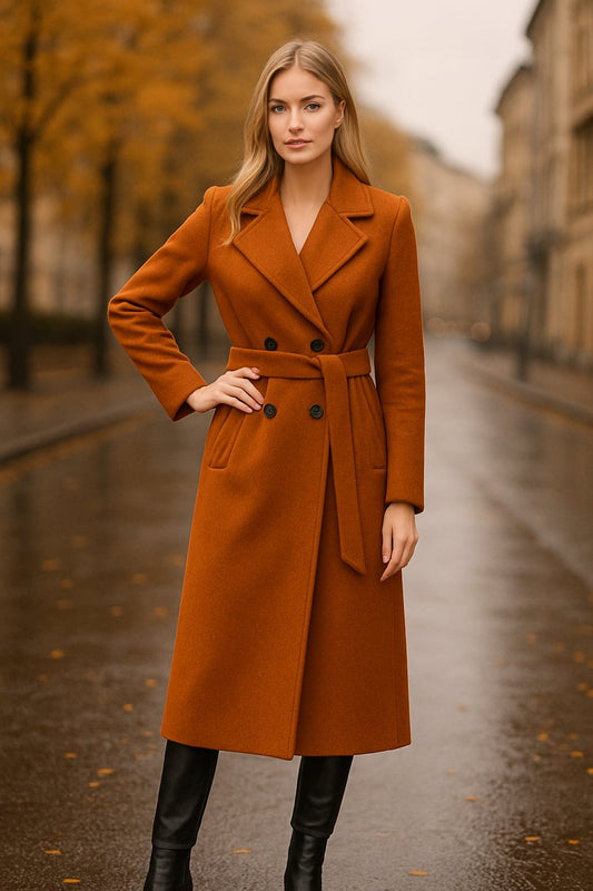 Παλτό midi σταυροκουμπωτό με ζώνη