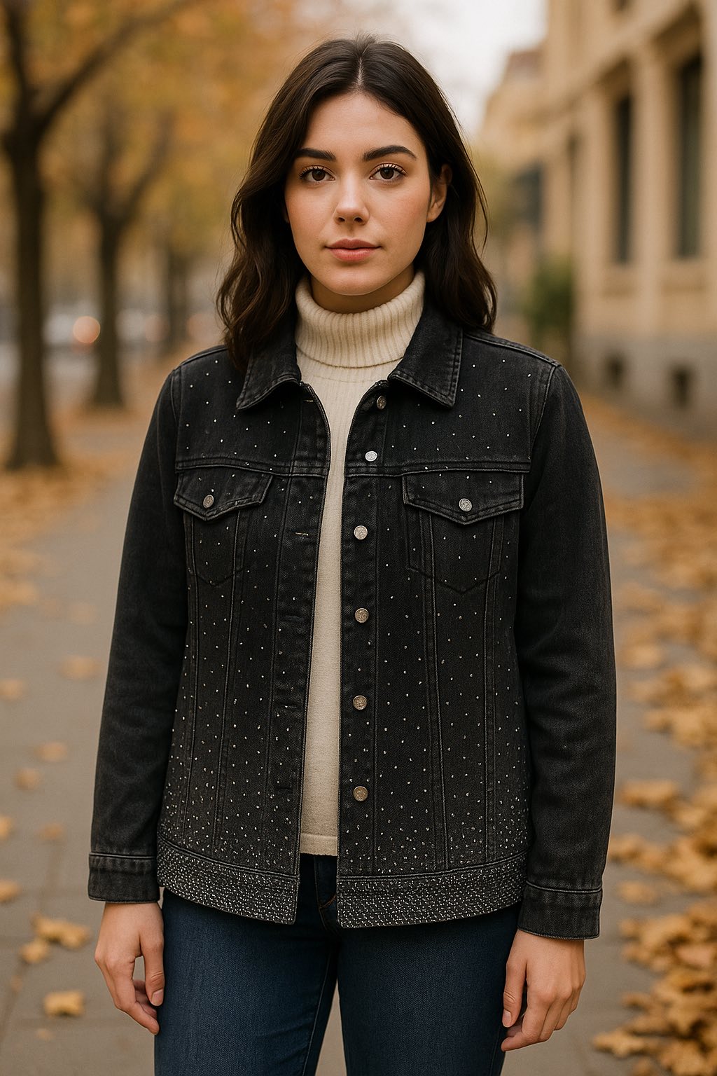 Jacket jean βαμβακερό με strass