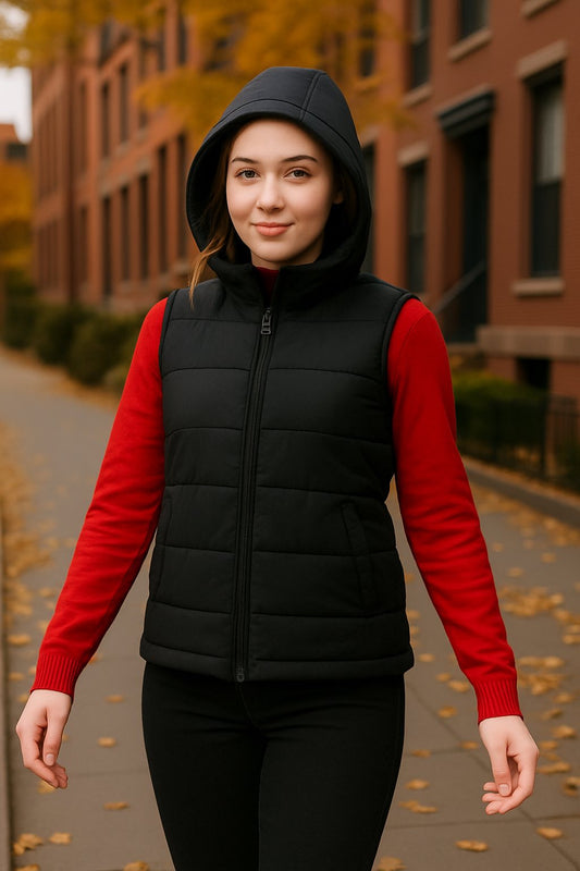 Puffer αμάνικο μπουφάν με κουκούλα