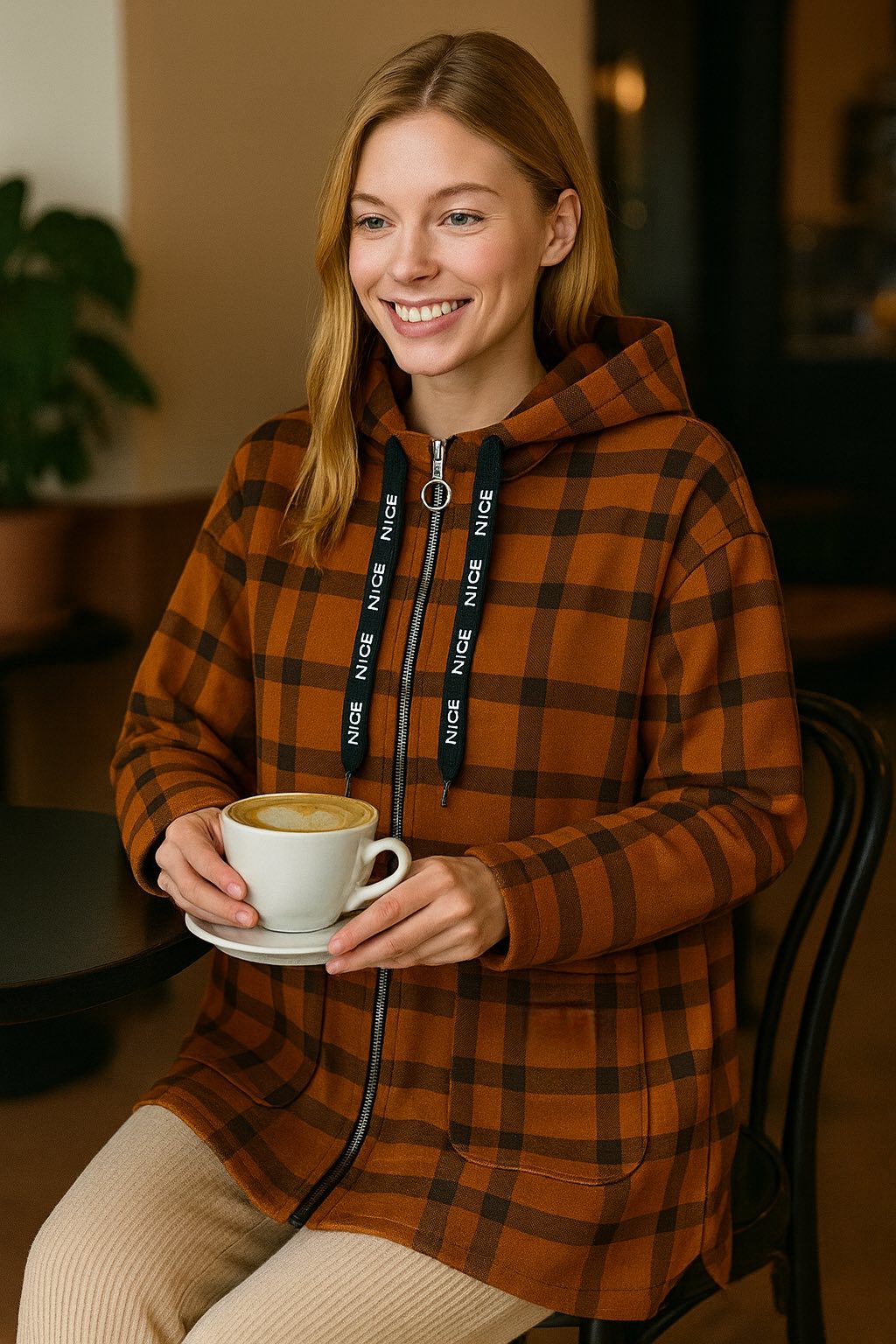 Shacket oversized καρό με κουκούλα