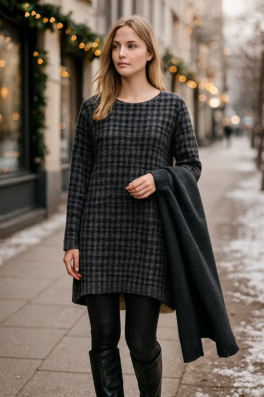 Μπλουζοφόρεμα mohair ασύμμετρο ζακάρ oversized