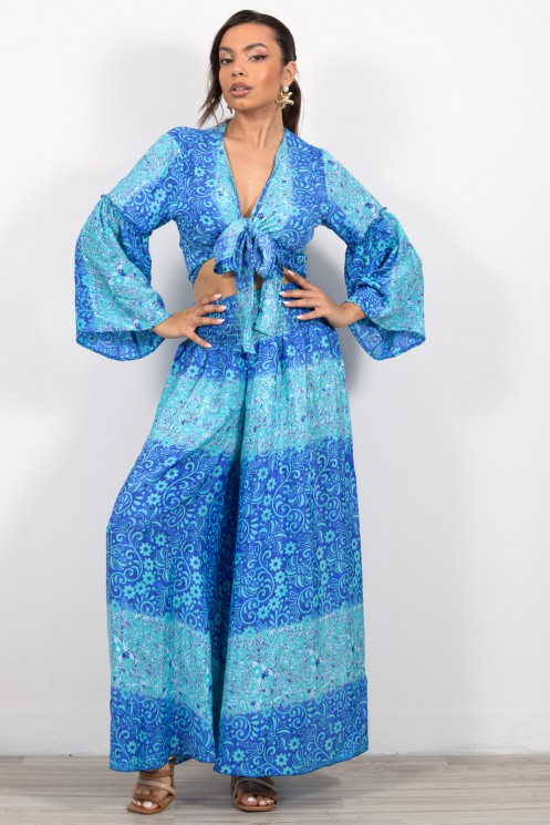 Σετ μεταξωτό top & παντελόνα εμπριμέ