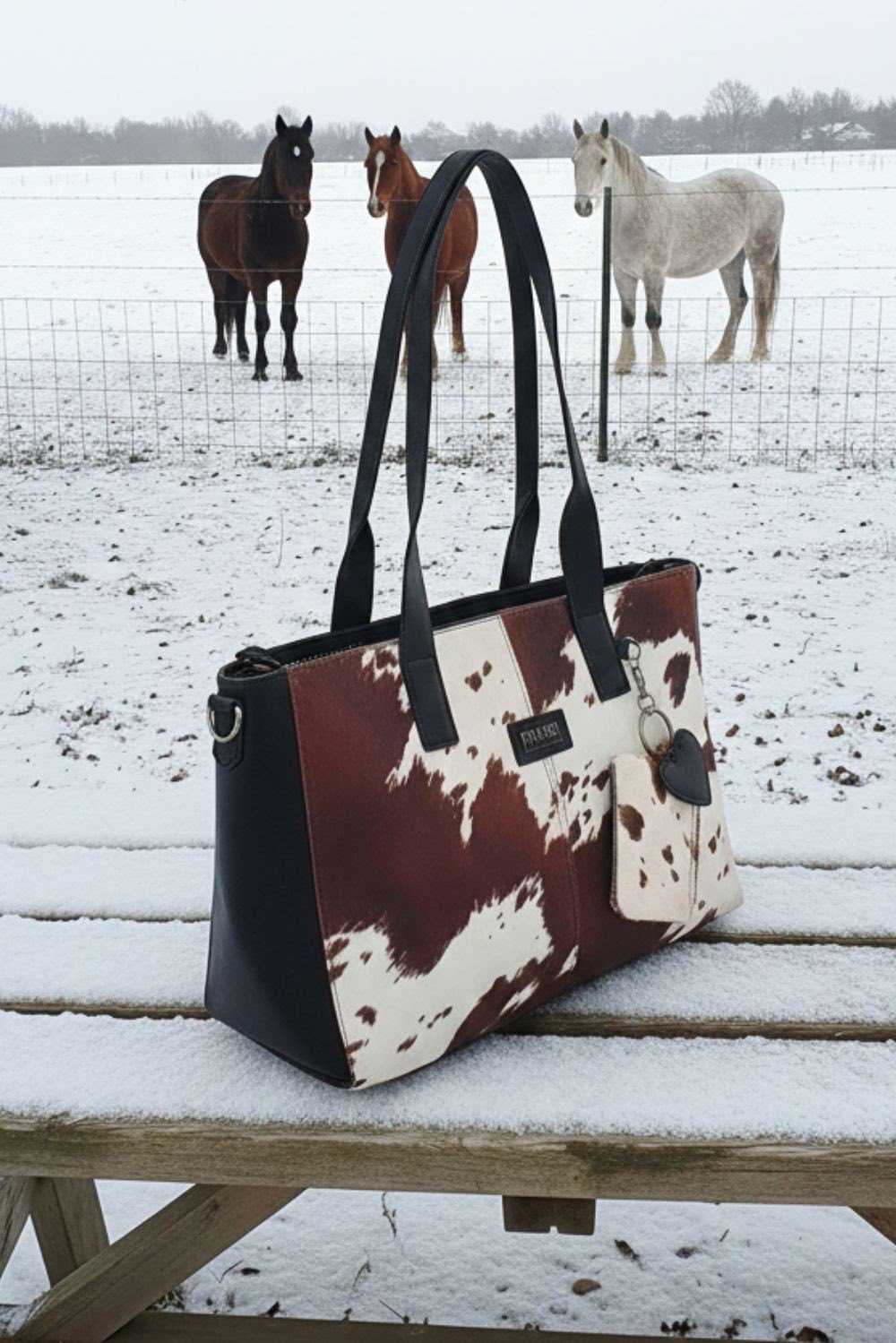 Τσάντα τύπου suede cow printed