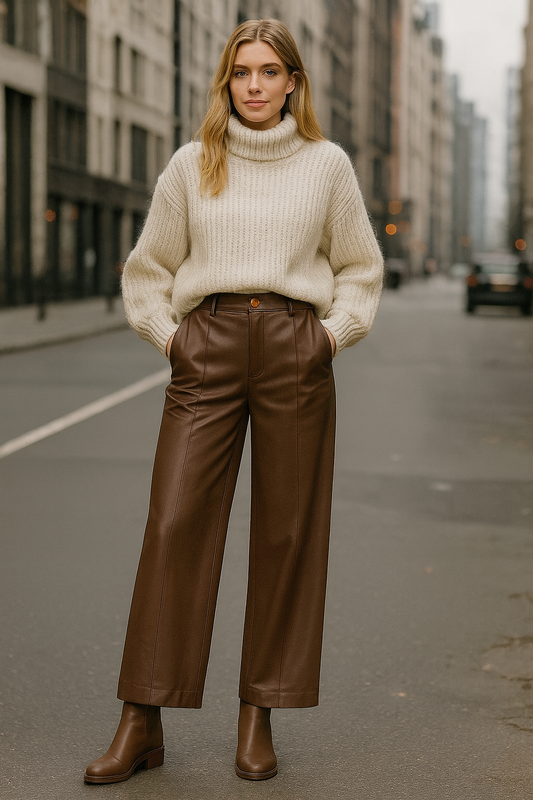 Παντελόνι δερματίνης ψηλόμεσο ισόφαρδο