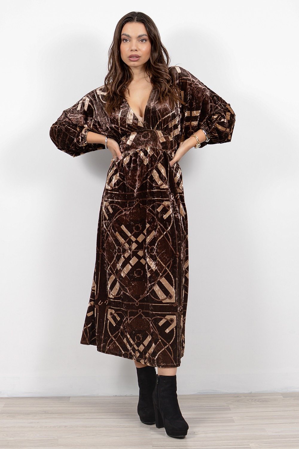 Φόρεμα midi/maxi εμπριμέ βελουτέ