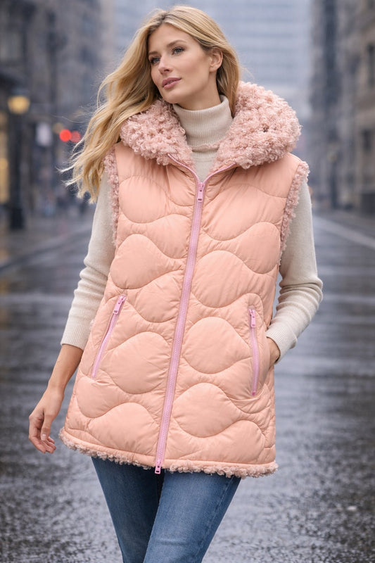 Μπουφάν αμάνικο double face καπινοτέ - μπουκλέ