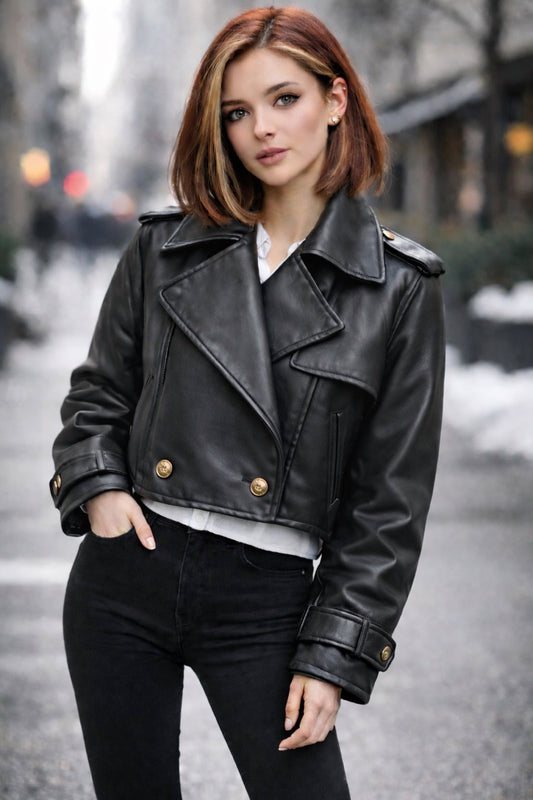 Trench coat cropped δερματίνης