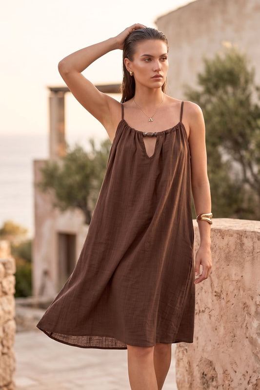 Φόρεμα midi viscose με χάντρες