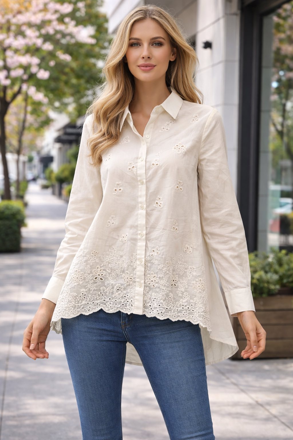 Πουκαμίσα ποπλίνα με κεντήματα