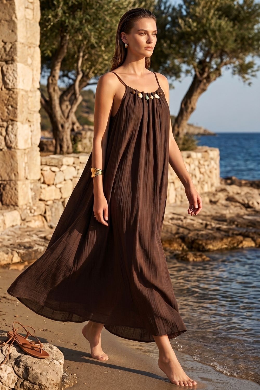 Φόρεμα maxi viscose με εντυπωσιακές χάντρες