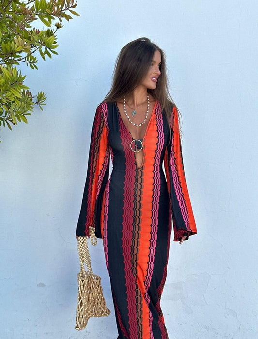 Φόρεμα maxi ριγέ detailed