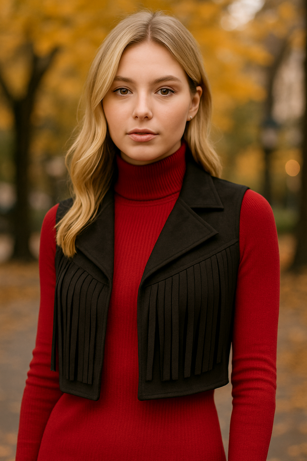 Γιλέκο suede με κρόσσια