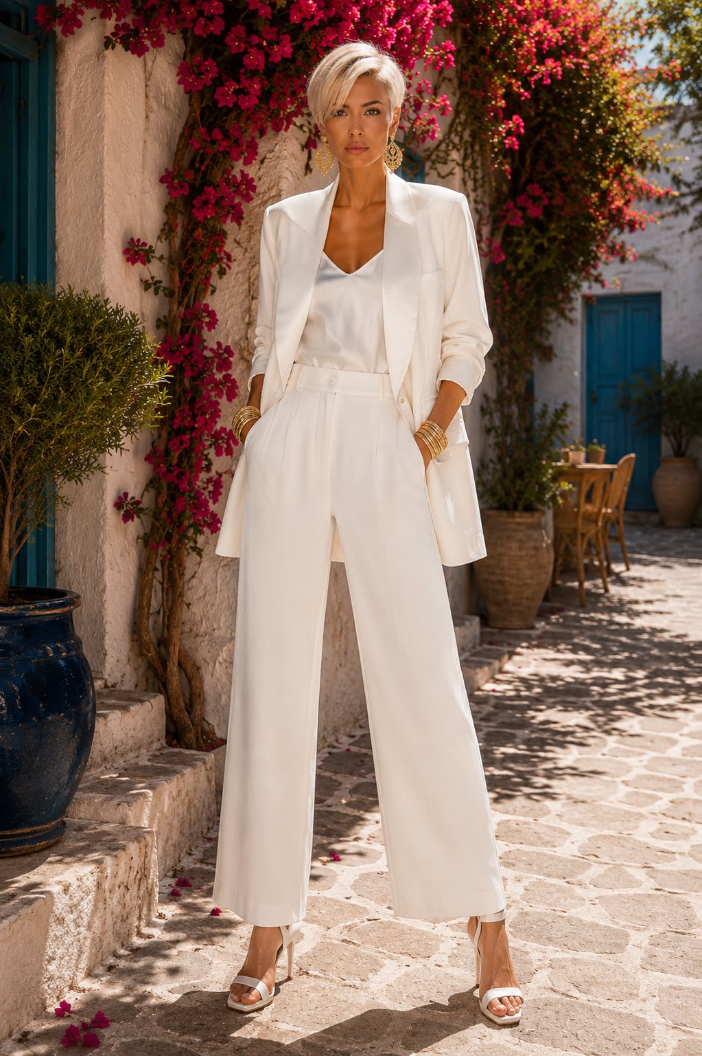 Κοστούμι TR blazer - παντελόνι με satin λεπτομέρειες