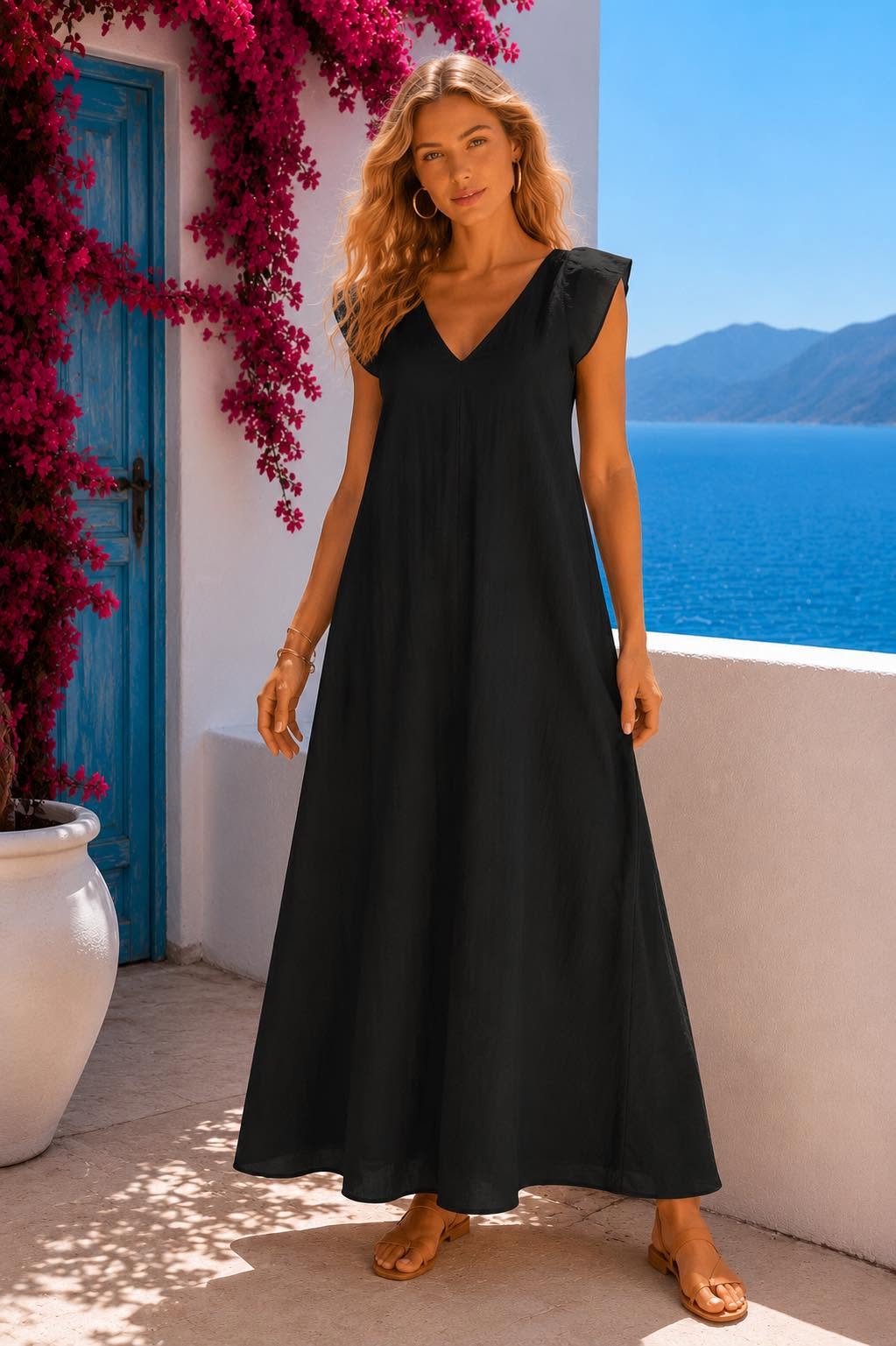 Φόρεμα maxi viscose με εντυπωσιακή πλάτη