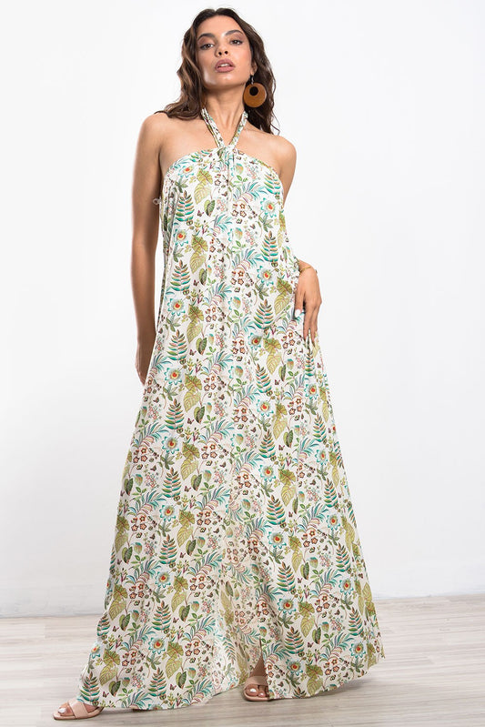 Φόρεμα maxi floral με δέσιμο στο λαιμό