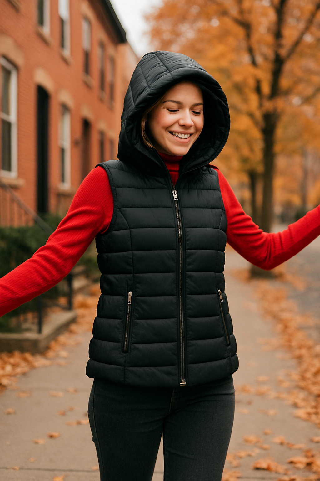 Puffer αμάνικο μπουφάν με κουκούλα