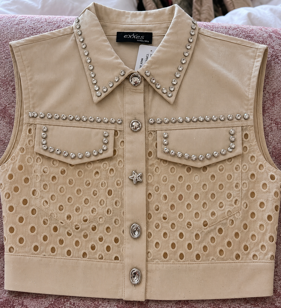 Σετ γιλέκο - shorts jean cotton embroidery