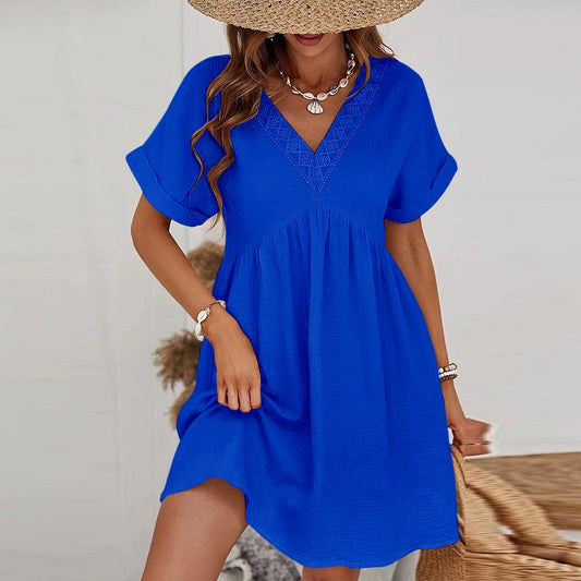 Φόρεμα mini γκοφρέ με κέντημα