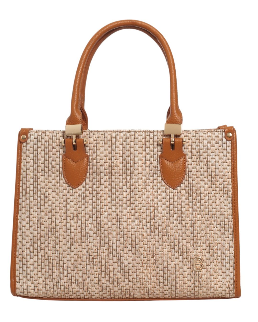 Τσάντα tote medium με ψάθα και δέρμα