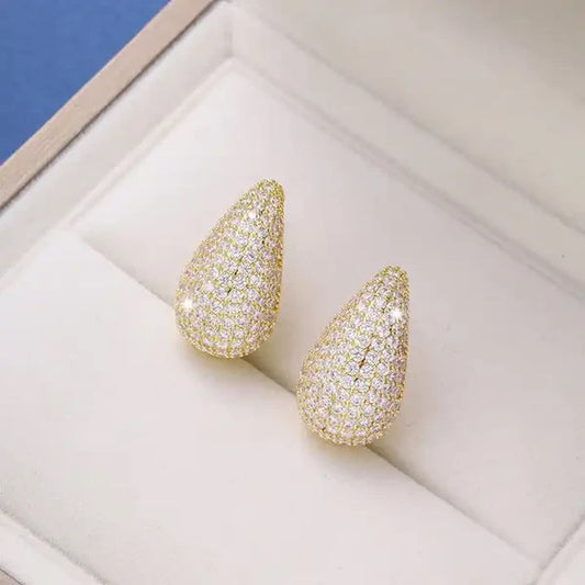 Σκουλαρίκια χρυσά με full zircon σχήμα δάκρυ