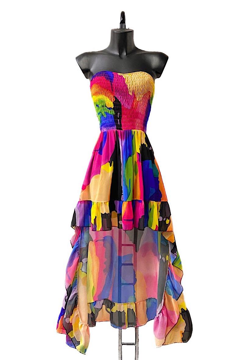 Φόρεμα strapless multicolor ασύμμετρο