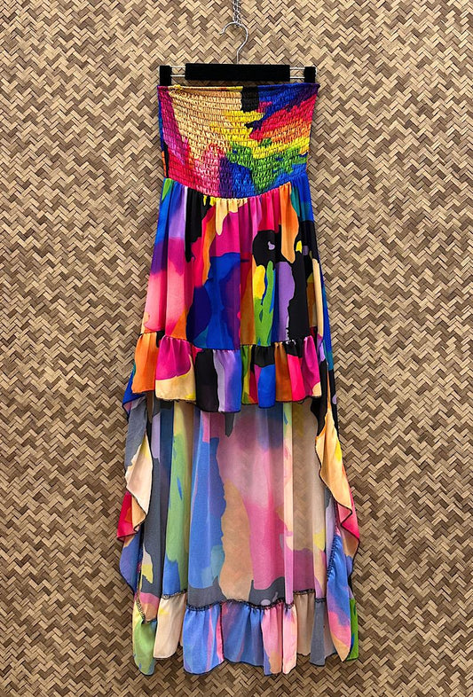 Φόρεμα strapless multicolor ασύμμετρο