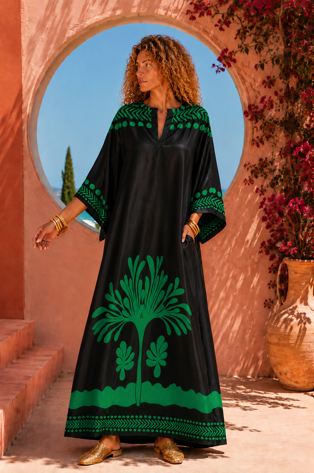 Καφτανοφόρεμα σατινέ floral printed