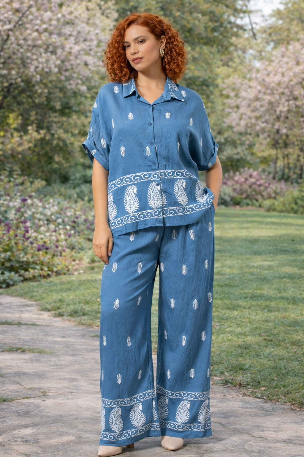 Σετ πουκαμίσα - παντελόνα ethnic printed oversized