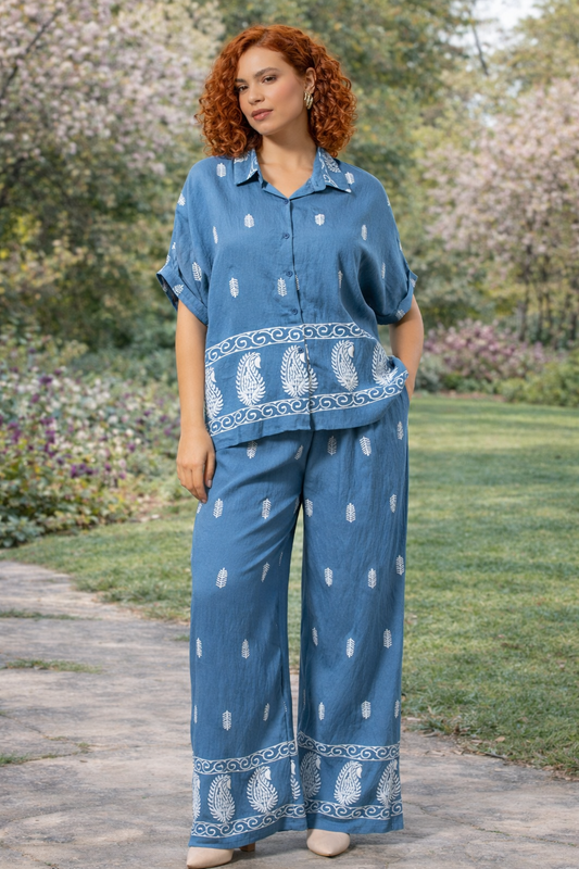 Σετ πουκαμίσα - παντελόνα ethnic printed oversized