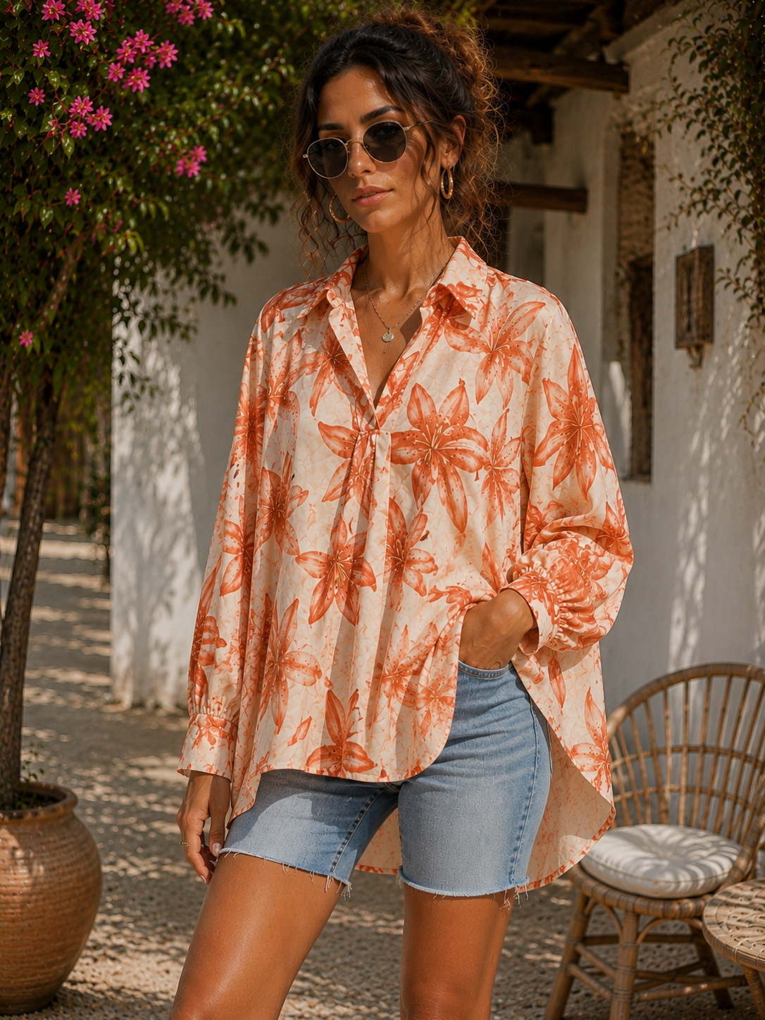 Μπλουζοπουκαμίσα loose floral printed