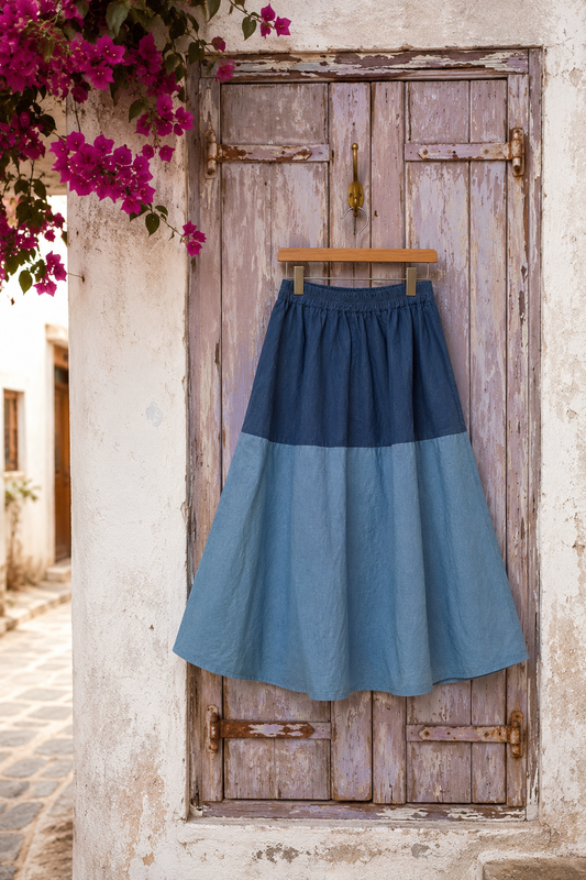 Φούστα midi/maxi δίχρωμη jean