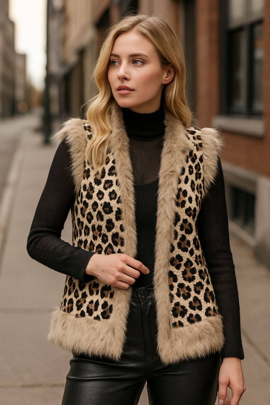 Γιλέκο πλεκτό animal printed με γούνα