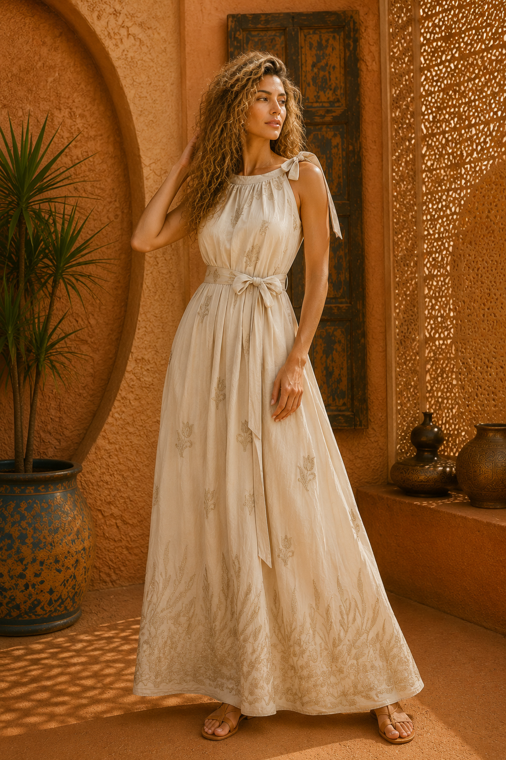 Φόρεμα maxi boho με σε Α γραμμή με κεντήματα
