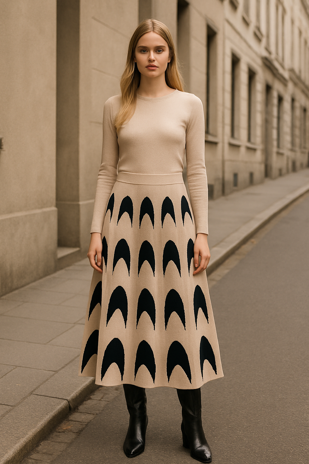 Φούστα midi πλεκτή με σχέδια