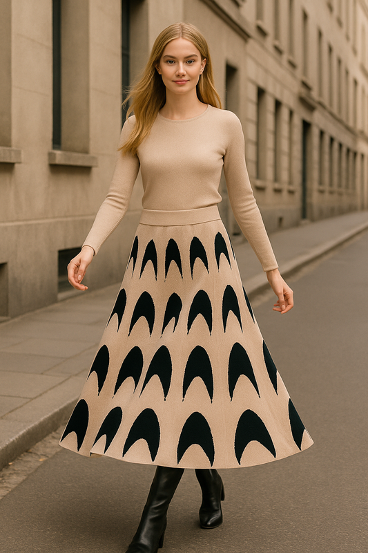 Φούστα midi πλεκτή με σχέδια