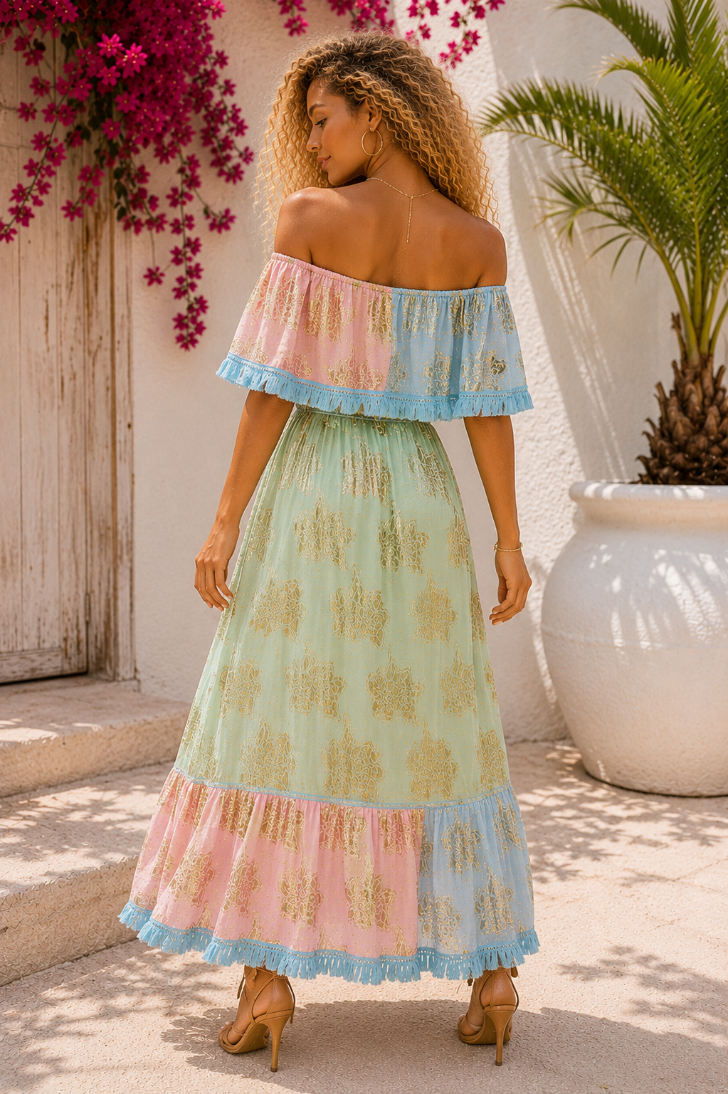 Φόρεμα maxi bohemian strapless
